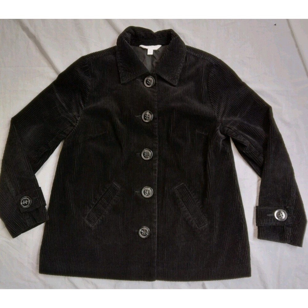 Relativity Corduroy Coat Big Button Jacket Black Gathered Back Y2K Women's M